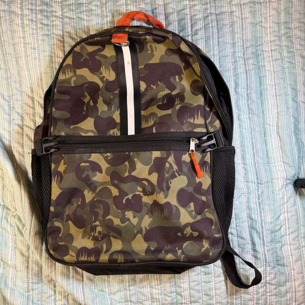 Schoolyard Vibes Dino Camo Kids Backpack with Dinosaur Skeleton Interior Lining
